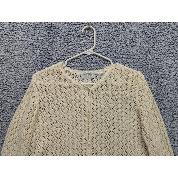VTG Old Navy Crochet Cardigan Size L Boho Fisherman 90s Y2K Fairy Preppy Cream - Picture 3 of 12